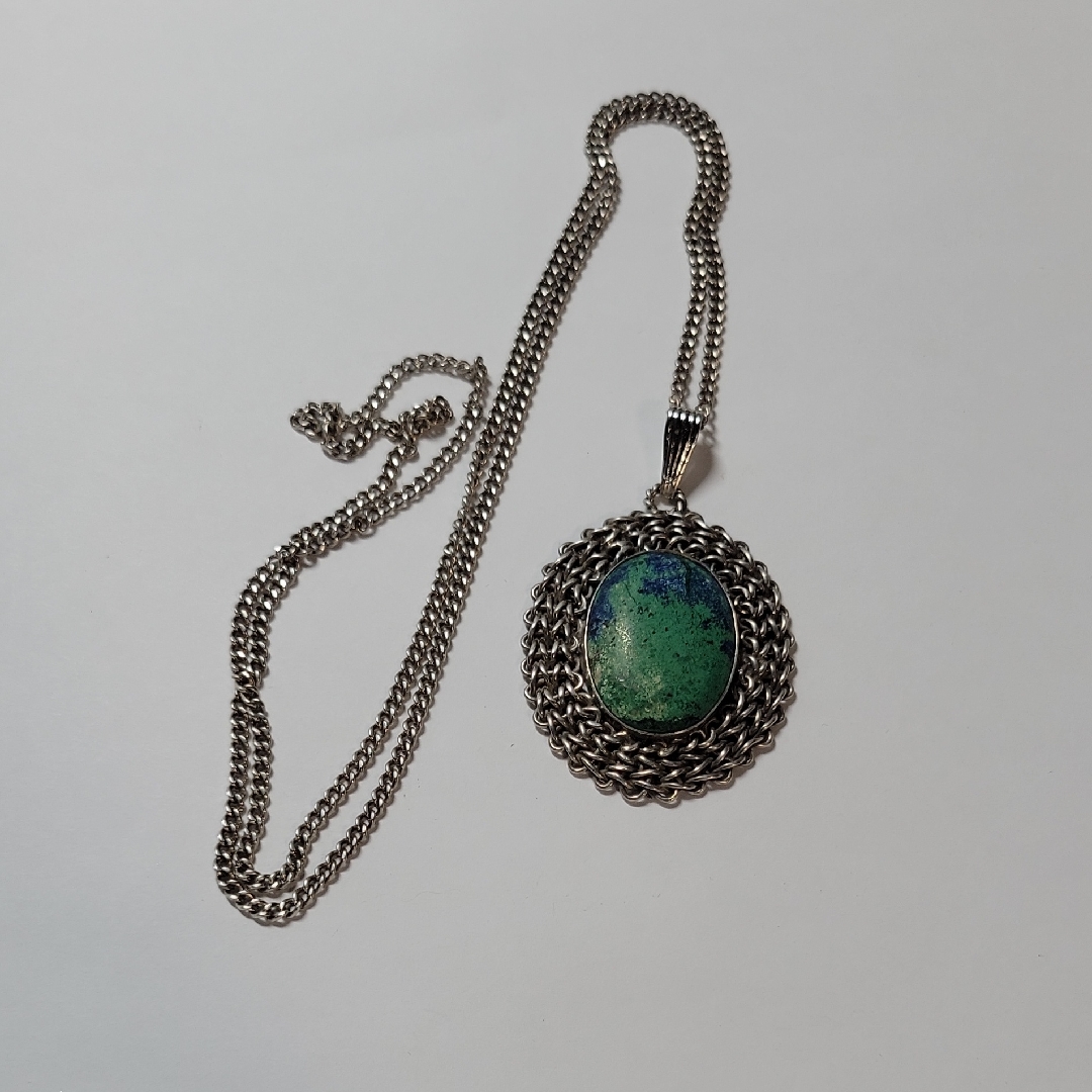 Silver Green-Blue Stone Pendant